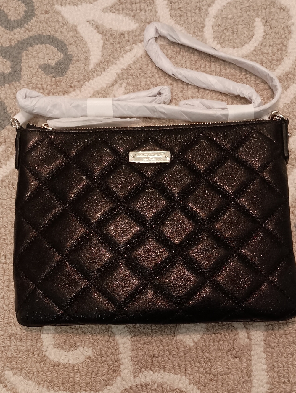 kate spade Quilted Black Sparkle Ginnie Crossbody Bag